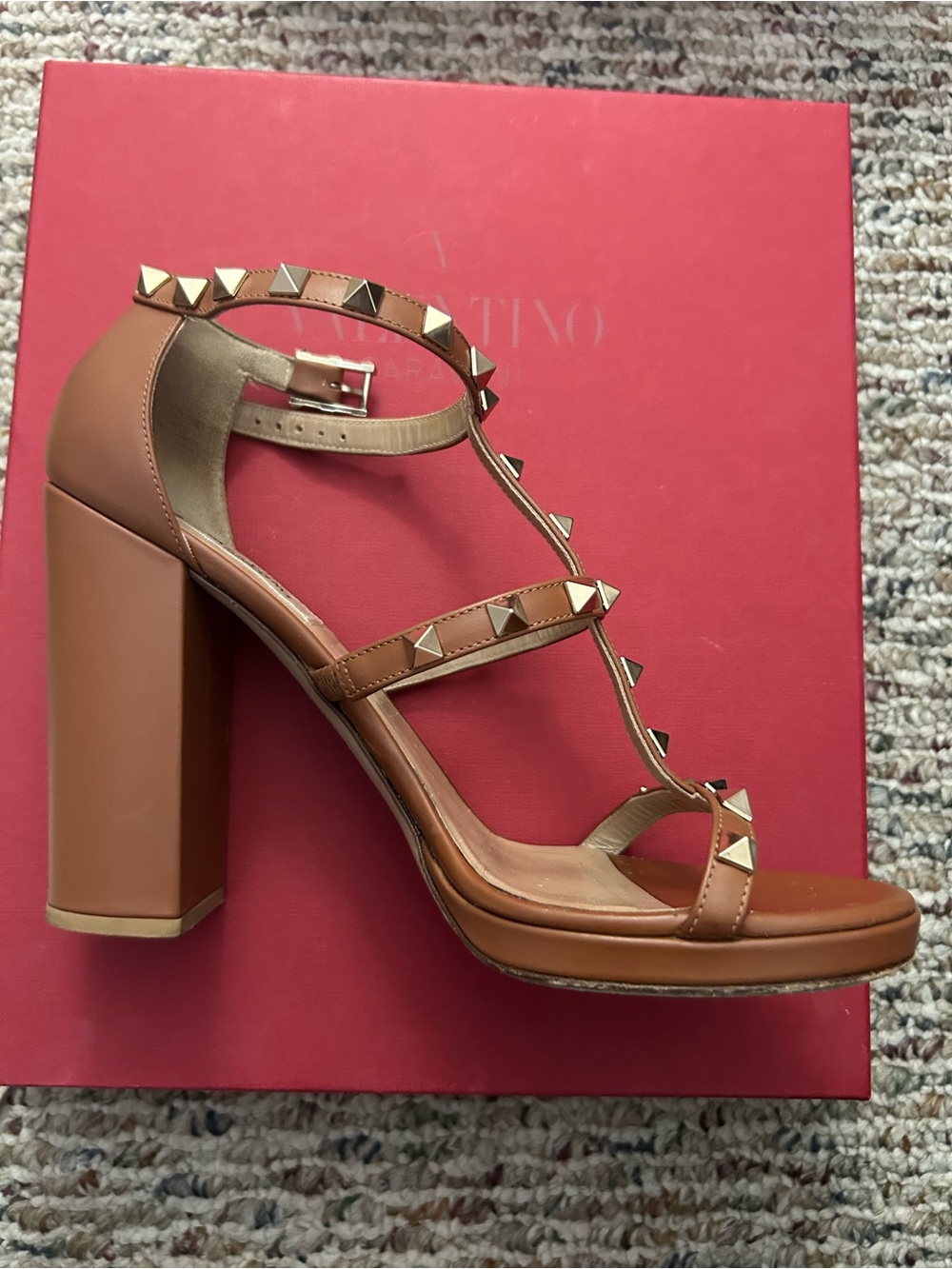 Valentino Brown Leather High Block Heel Sandals - Picture 5 of 12